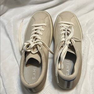 Rothy's Washable The Lace Up Sneaker Women's Size 7 Color Biscuit - Like New